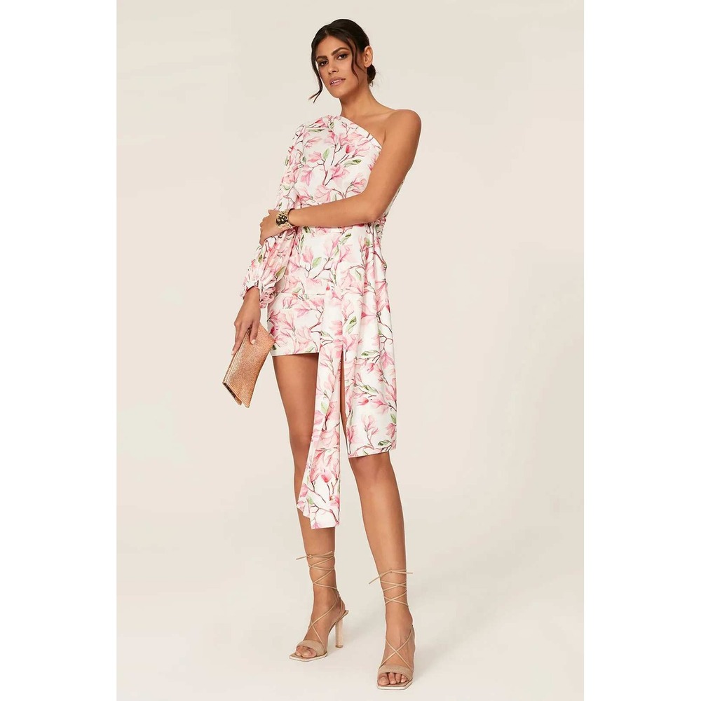 Bronx and Banco Layla Mini Dress Pink Floral One Shoulder Silk Blend Sz XS